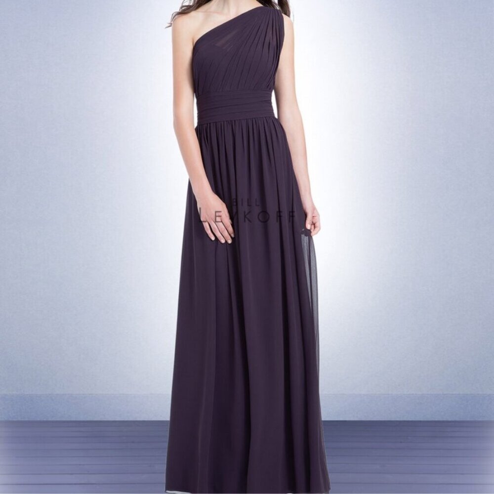 Bill Levkoff Plum One-Shoulder Floor-Length Bridesmaid/Formal Dress